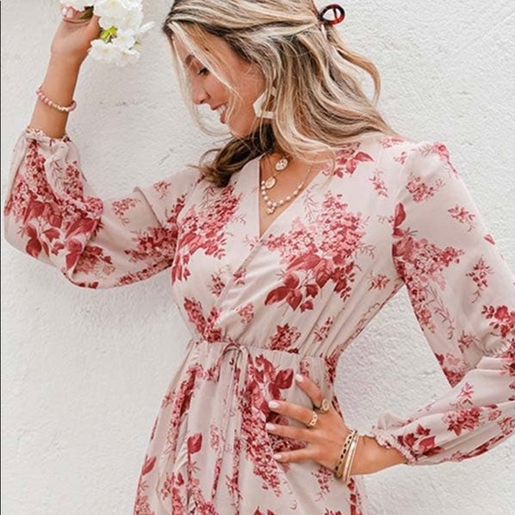 Floral Print Long Sleeve Mini Dress - Picture 3 of 7